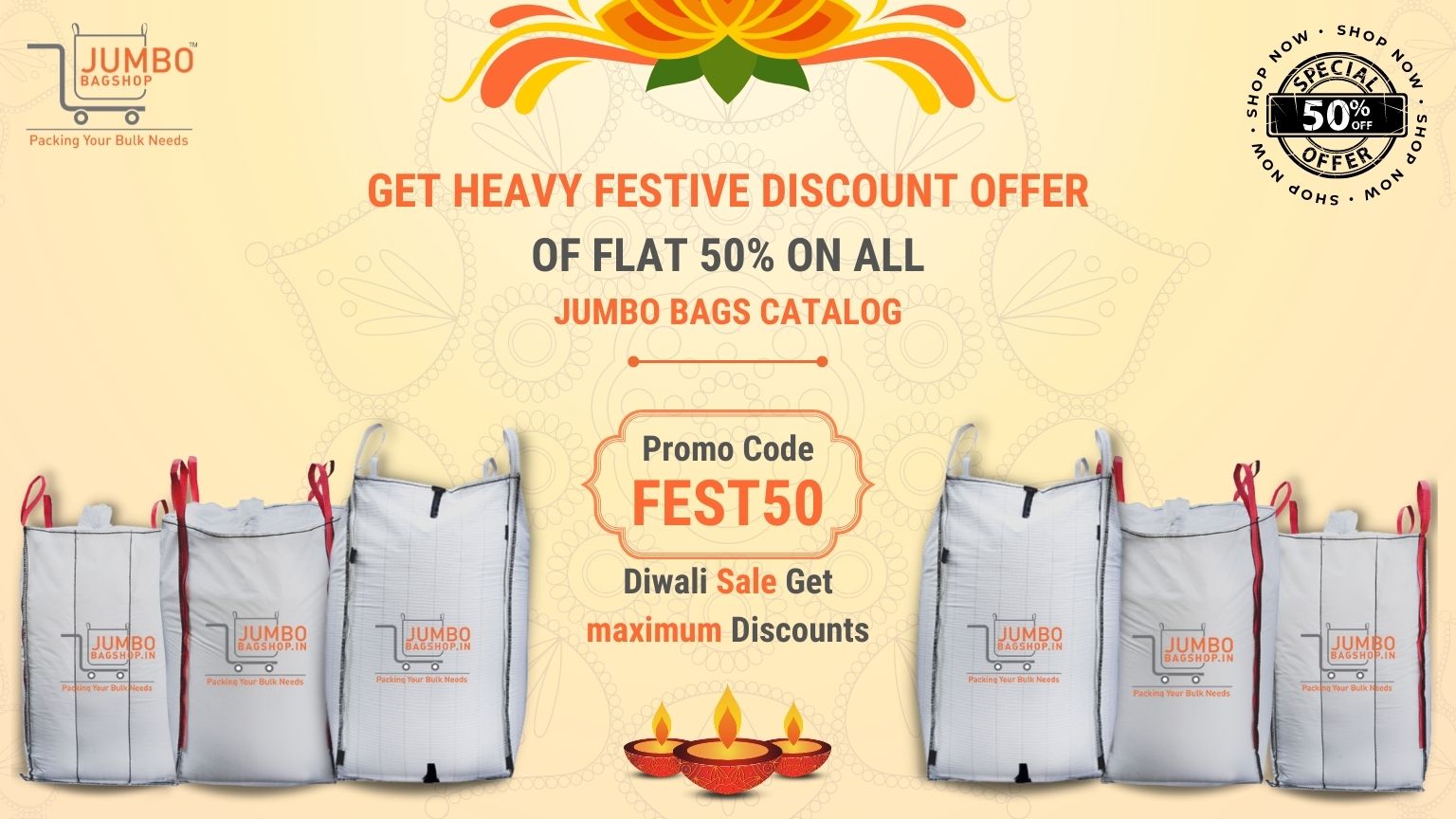 Get Heavy Festive Discount Offer of FLAT 50 on all Jumbo Bags Catalog